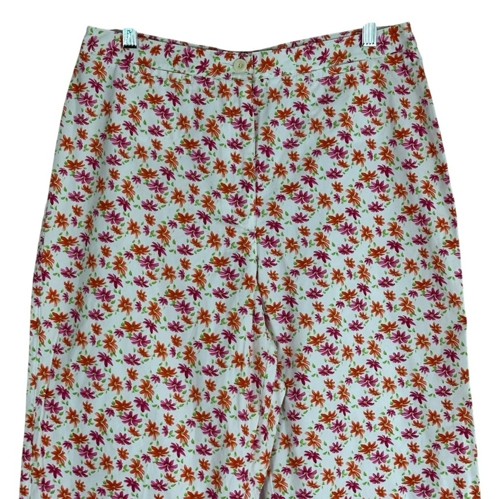 Liz Claiborne Floral 100% Cotton Cropped Capri Pants Coastal Grandmother Size 12 - Picture 3 of 5